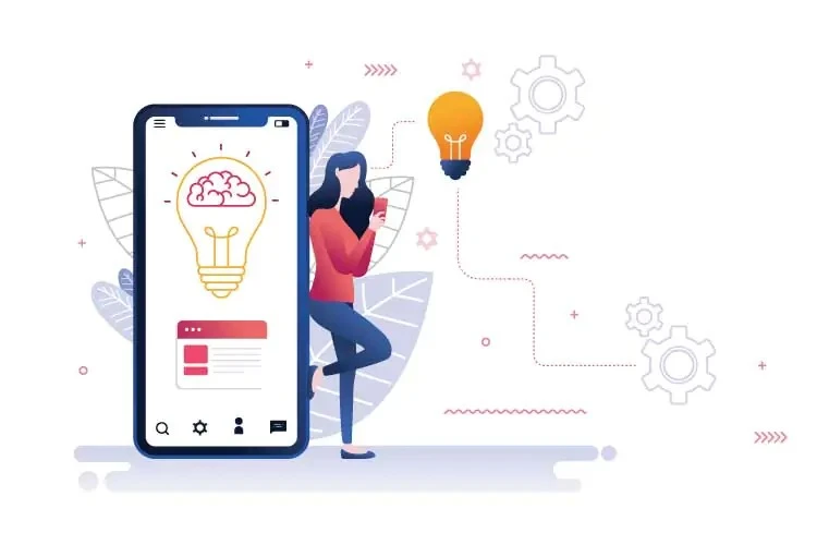 Telefon kullanan bir kişi ve mobil uygulama ikonları