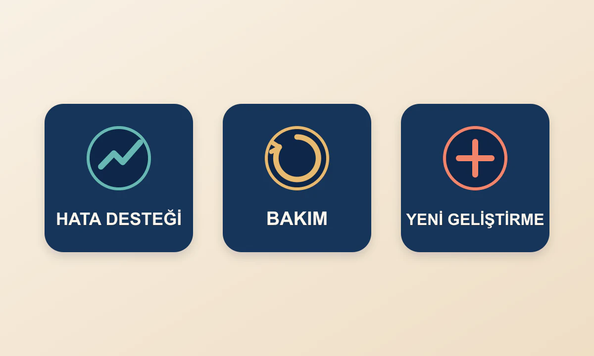 Yayın sonrası talepleri hata desteği, bakım ve yeni geliştirme olarak ayıran üç sınıf
